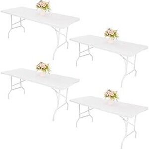 JALANCY 4 Pack 6ft Spandex Tablecloth White Rectangle Stretch Table Covers NEW